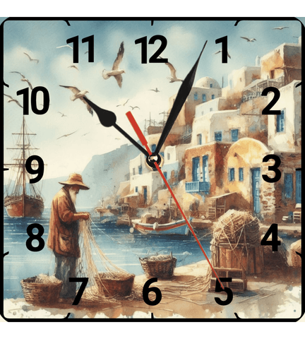 Balıkçı kasabası vintage baskı metal hediyelim dekoratif kaliteli duvar saati
