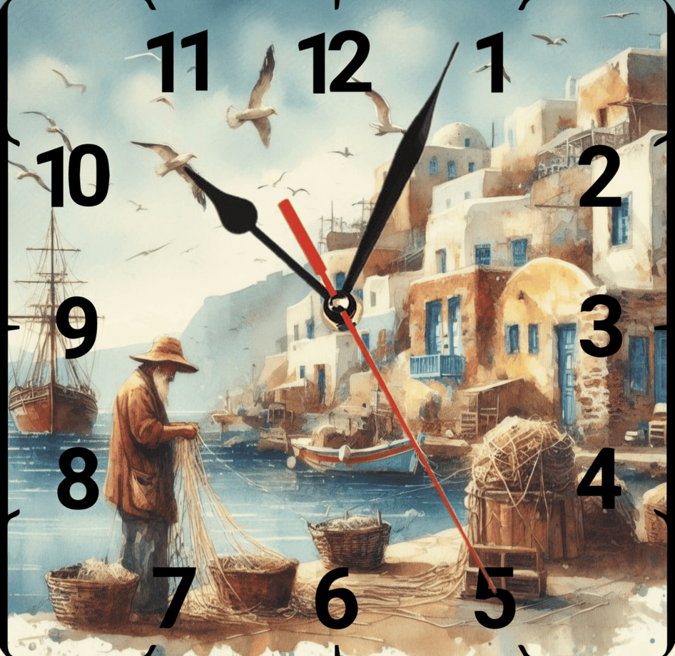 Balıkçı kasabası vintage baskı metal hediyelim dekoratif kaliteli duvar saati