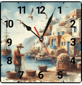 Balıkçı kasabası vintage baskı metal hediyelim dekoratif kaliteli duvar saati