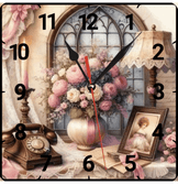 Vazodaki çiçekler vintage baskı metal hediyelim dekoratif kaliteli duvar saati