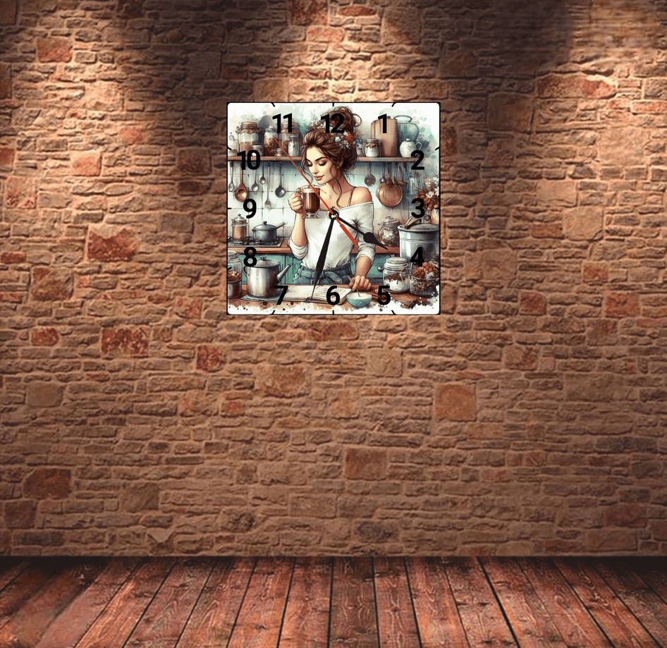 Mutfak kahve keyfi vintage baskı metal hediyelim dekoratif kaliteli duvar saati