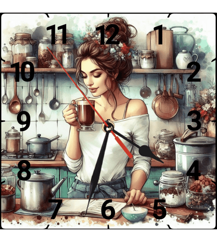 Mutfak kahve keyfi vintage baskı metal hediyelim dekoratif kaliteli duvar saati