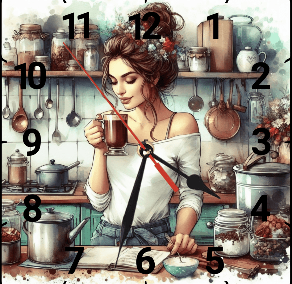 Mutfak kahve keyfi vintage baskı metal hediyelim dekoratif kaliteli duvar saati