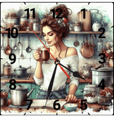 Mutfak kahve keyfi vintage baskı metal hediyelim dekoratif kaliteli duvar saati