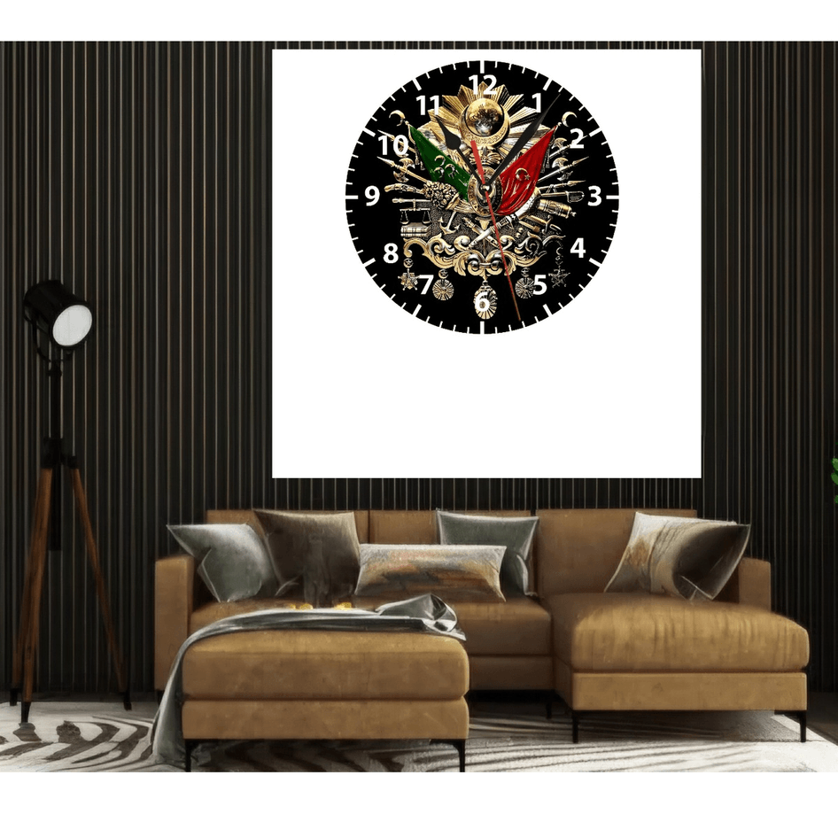 Osmanlı arması baskı metal duvar saati hediyelik ev dekorasyon