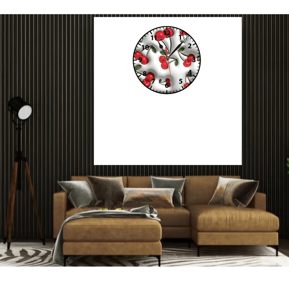 Kırmızı kirazlar baskı metal duvar saati hediyelik ev dekorasyon