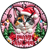 Sevimli kedi yılbaşı noel christmas baskı metal duvar saati hediyelik ev dekorasyon