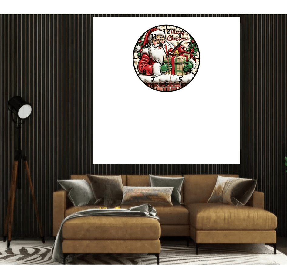 Noel baba christmas yılbaşı baskı metal duvar saati hediyelik ev dekorasyon
