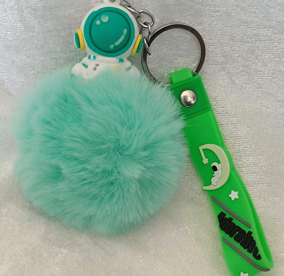 Sevimli ponpon yeşil astronot anahtarlık çanta aksesuarı