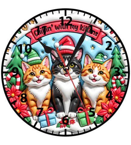 Sevimli kediler yılbaşı noel christmas baskı metal duvar saati hediyelik ev dekorasyon