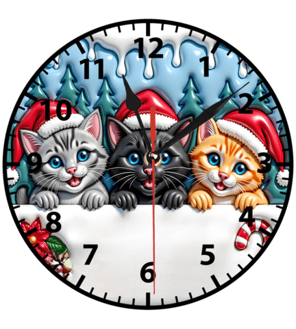 Sevimli kediler yılbaşı noel christmas baskı metal duvar saati hediyelik ev dekorasyon