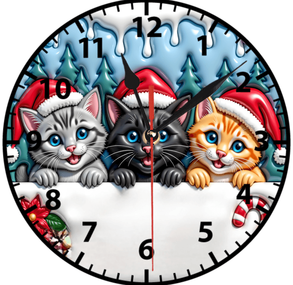 Sevimli kediler yılbaşı noel christmas baskı metal duvar saati hediyelik ev dekorasyon