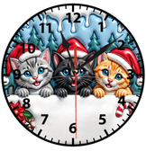 Sevimli kediler yılbaşı noel christmas baskı metal duvar saati hediyelik ev dekorasyon