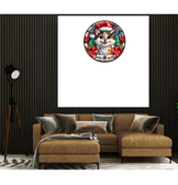 Sevimli kedi yılbaşı christmas noel baskı metal duvar saati hediyelik ev dekorasyon