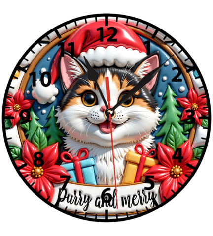 Sevimli kedi yılbaşı christmas noel baskı metal duvar saati hediyelik ev dekorasyon