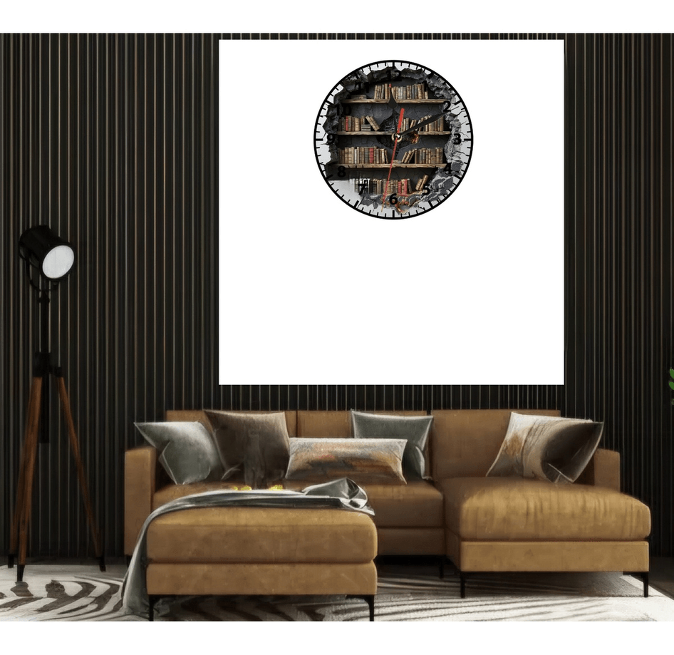 Kitaplık baskı metal duvar saati hediyelik ev dekorasyon