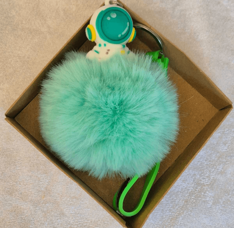 Sevimli ponpon yeşil astronot anahtarlık çanta aksesuarı