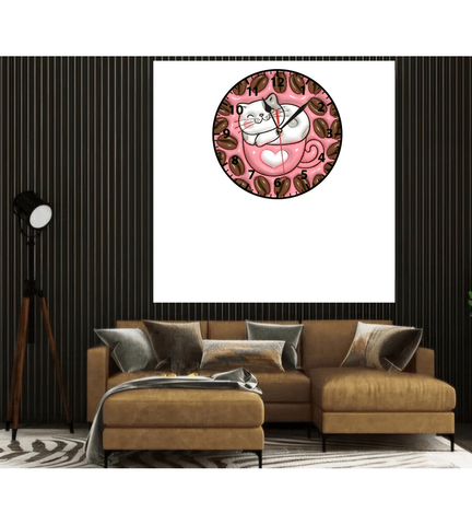 Kahve ve kedi baskı metal duvar saati hediyelik ev dekorasyon