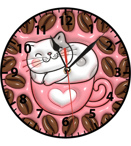 Kahve ve kedi baskı metal duvar saati hediyelik ev dekorasyon
