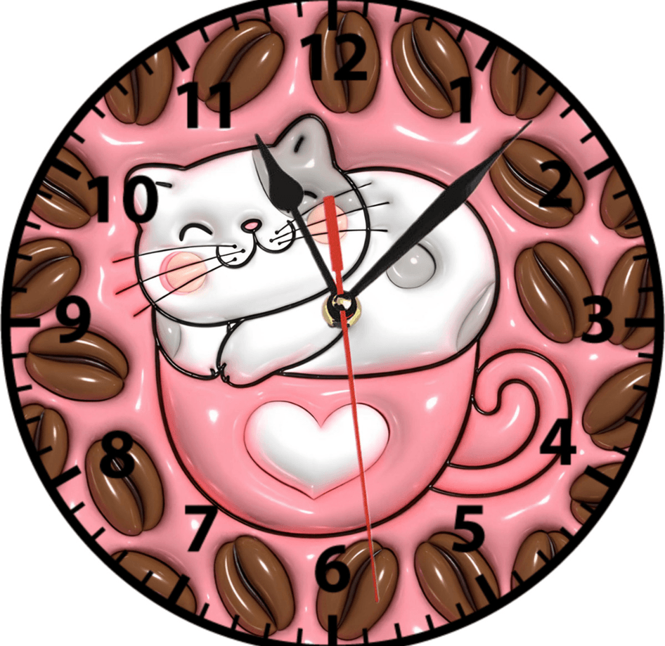 Kahve ve kedi baskı metal duvar saati hediyelik ev dekorasyon