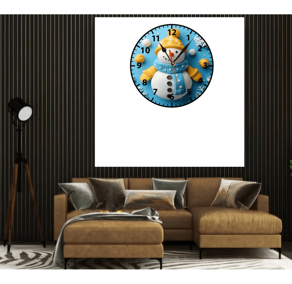 Kardan adam yılbaşı baskı metal duvar saati hediyelik ev dekorasyon