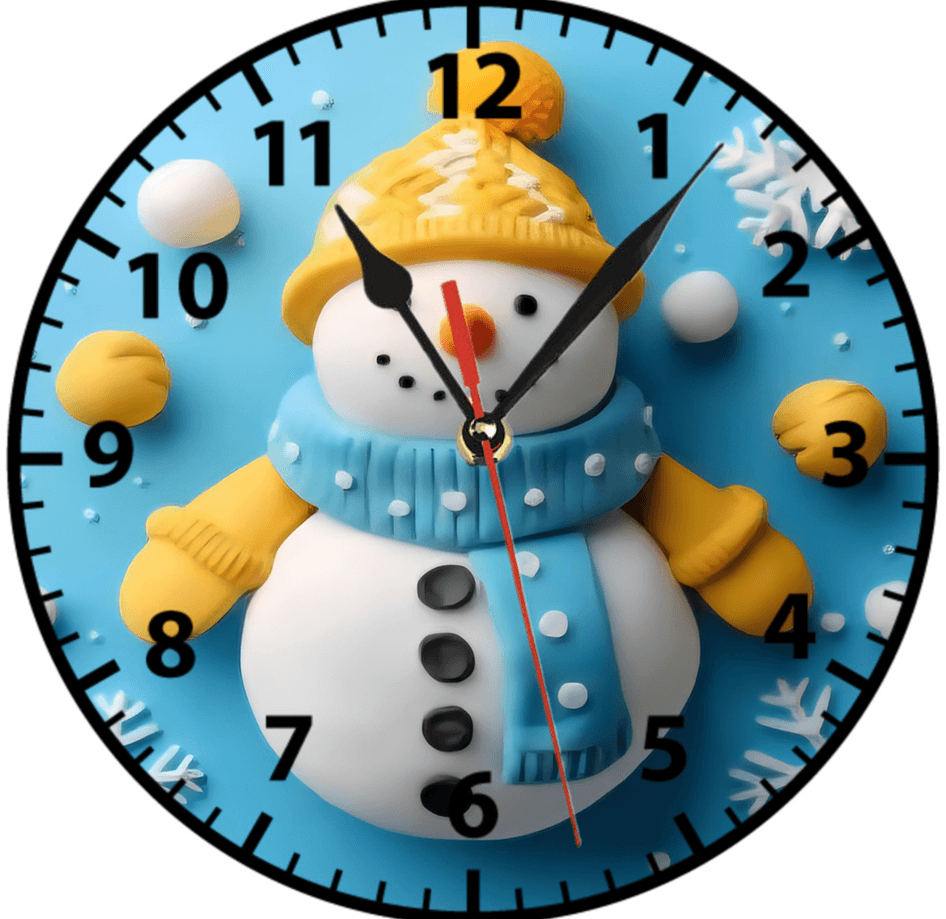 Kardan adam yılbaşı baskı metal duvar saati hediyelik ev dekorasyon