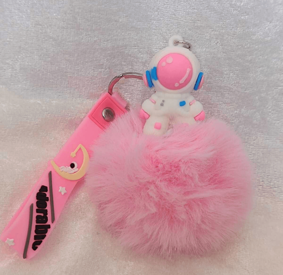 Sevimli ponpon pembe astronot anahtarlık çanta aksesuarı