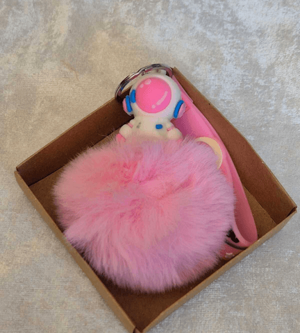 Sevimli ponpon pembe astronot anahtarlık çanta aksesuarı