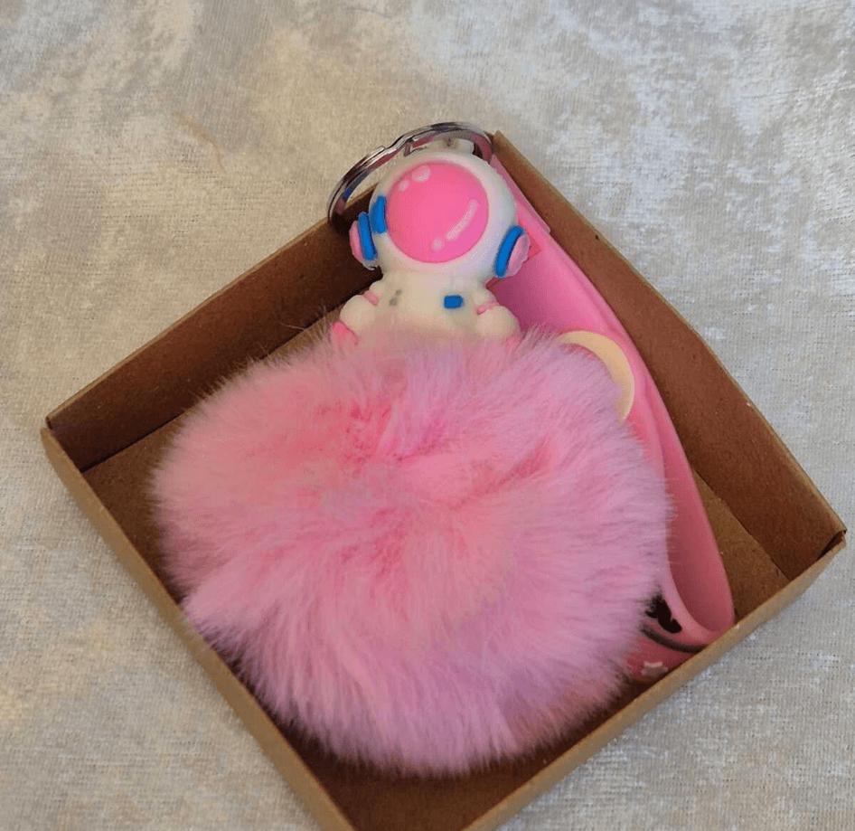 Sevimli ponpon pembe astronot anahtarlık çanta aksesuarı