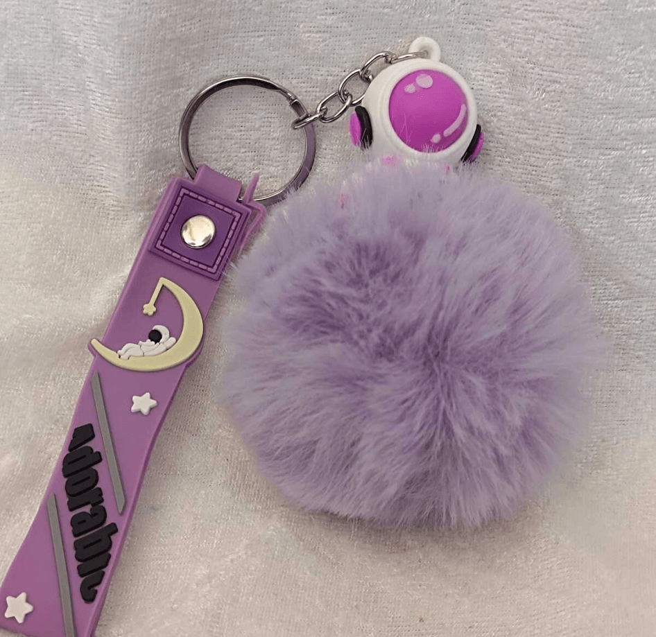 Sevimli ponpon mor astronot anahtarlık çanta aksesuarı