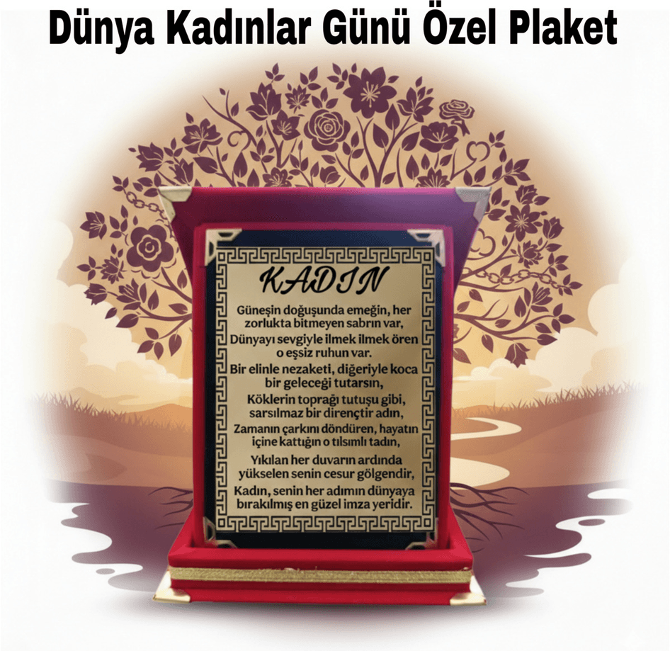 Dünya kadınlar günü özel plaket, kadınlar günü en anlamlı, en güzel hediye orta boy