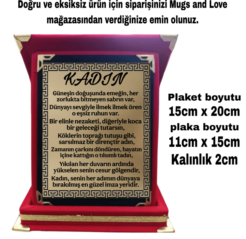 Dünya kadınlar günü özel plaket, kadınlar günü en anlamlı, en güzel hediye orta boy