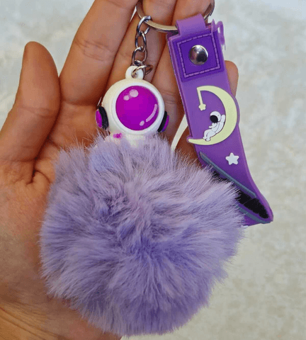 Sevimli ponpon mor astronot anahtarlık çanta aksesuarı