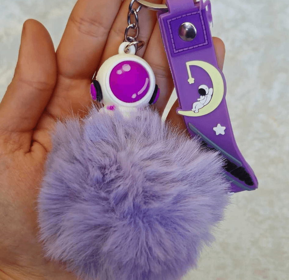 Sevimli ponpon mor astronot anahtarlık çanta aksesuarı